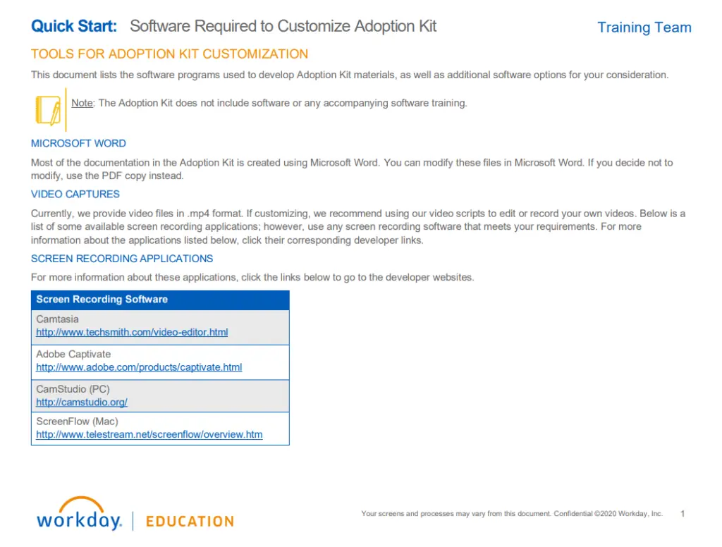 Workday AK Software Used