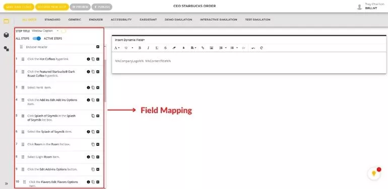 Lay out every field with its related-data pills in order